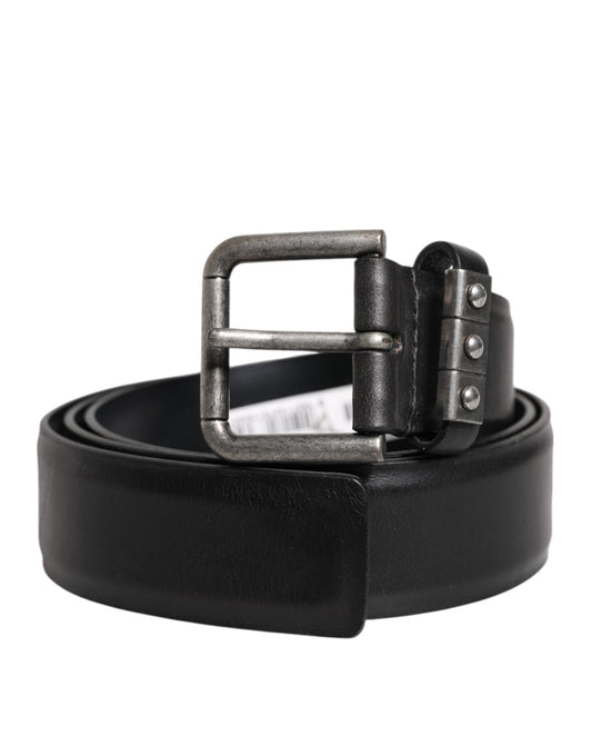 Black Leather Metal Buckle Classic Belt