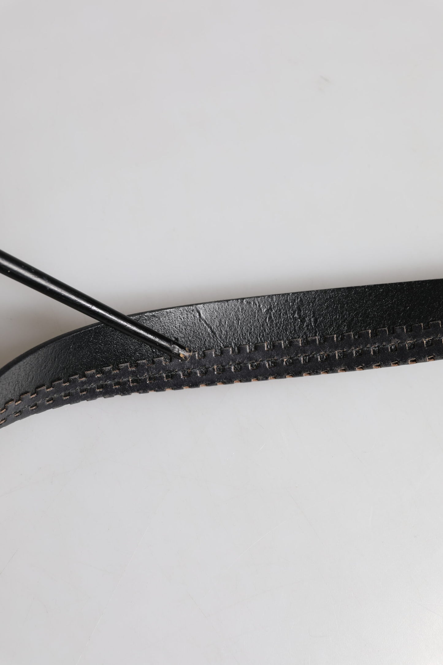 Black Leather Silver Tone Metal Buckle Belt