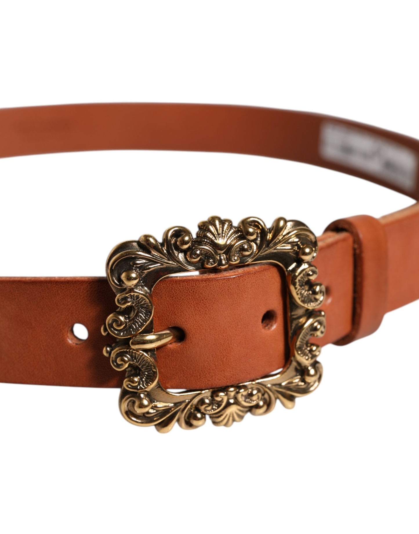 Brown Leather Gold Metal Baroque Buckle Belt