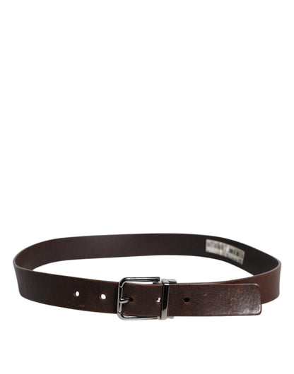 Brown Leather Classic Metal Logo Buckle Belt