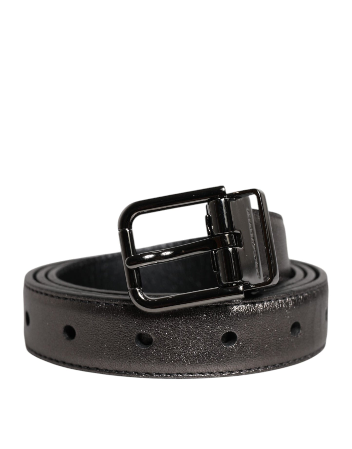 Black Leather Classic Metal Logo Buckle Belt