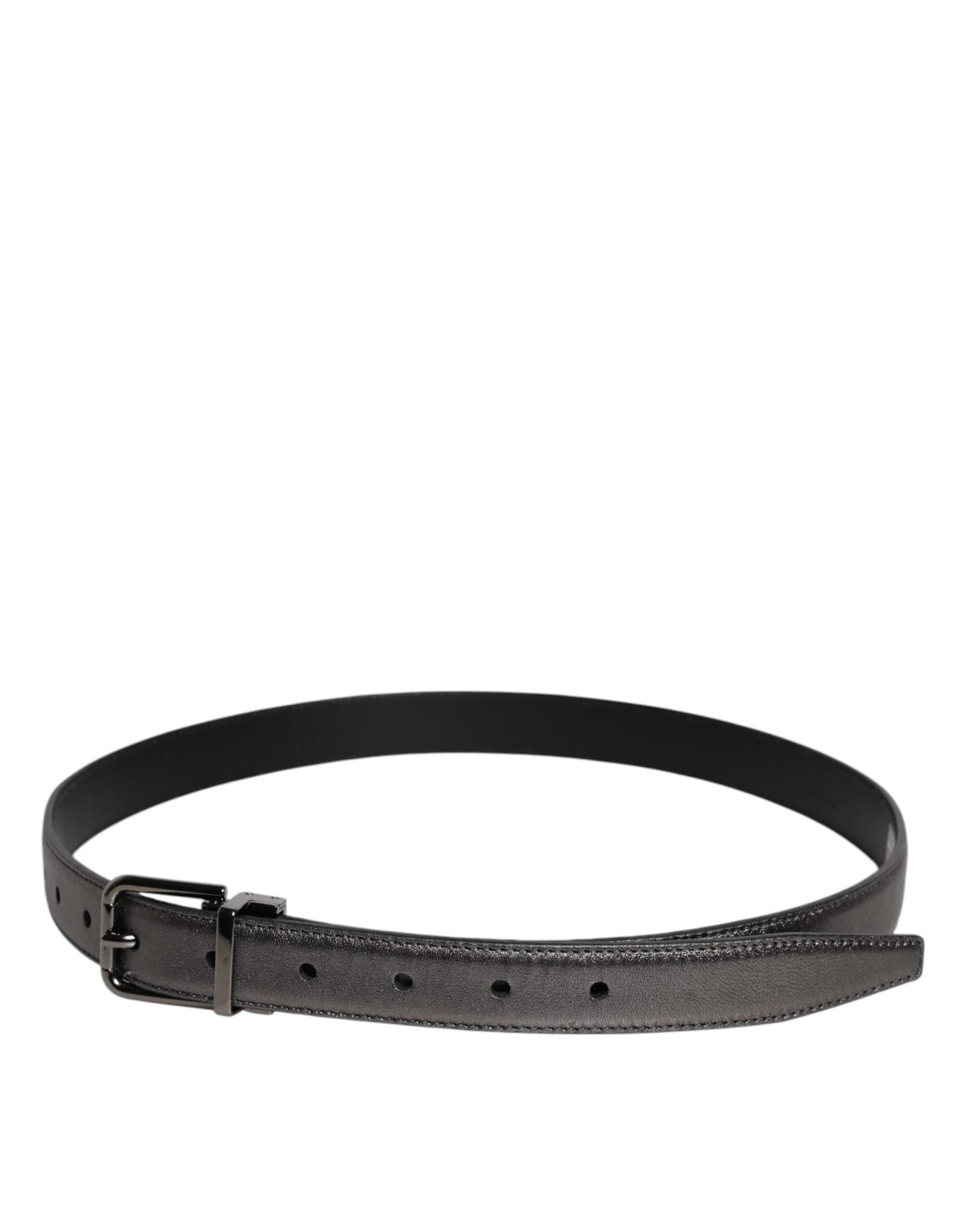 Black Leather Classic Metal Logo Buckle Belt