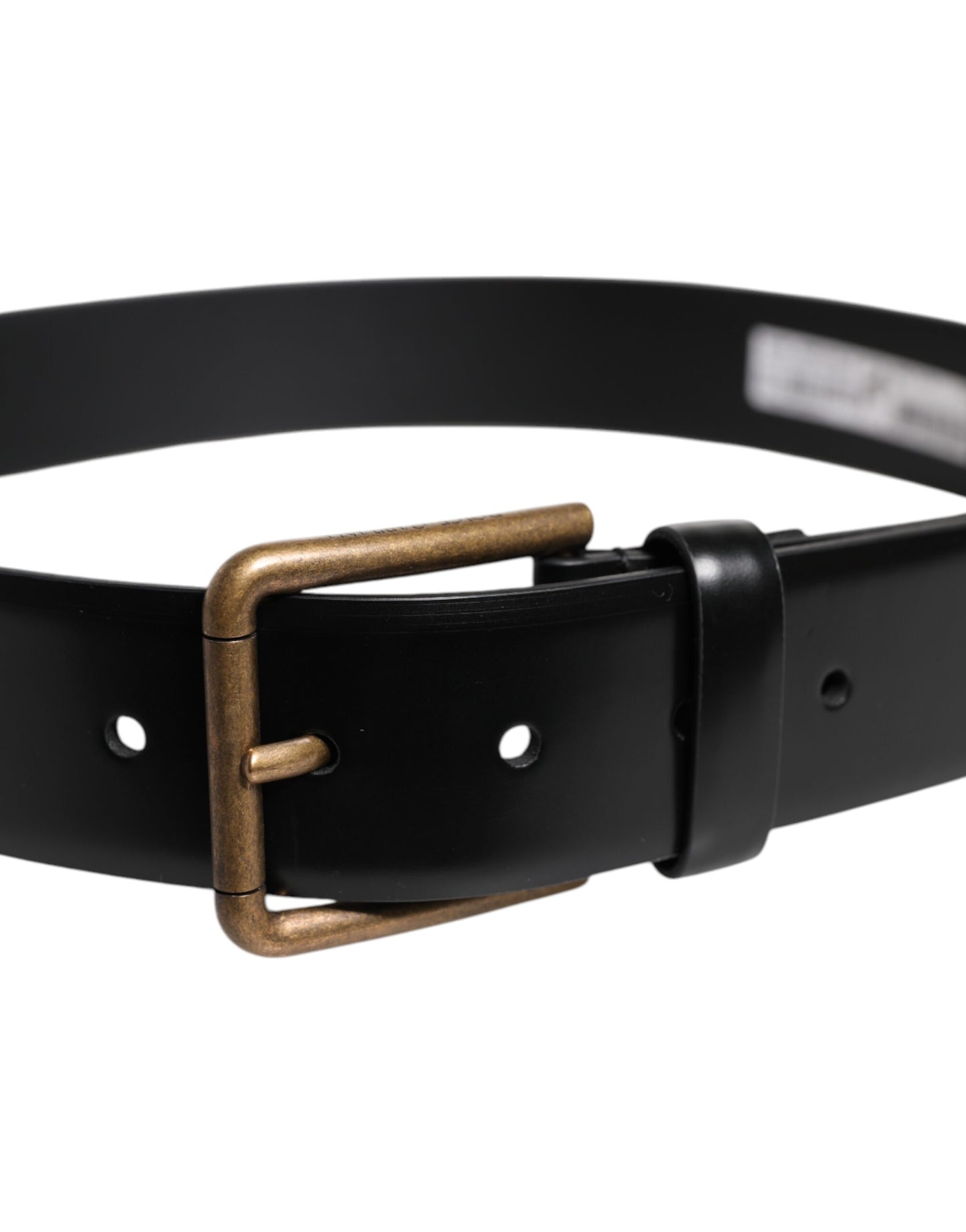 Black Leather DG Logo Plaque Buckle Belt