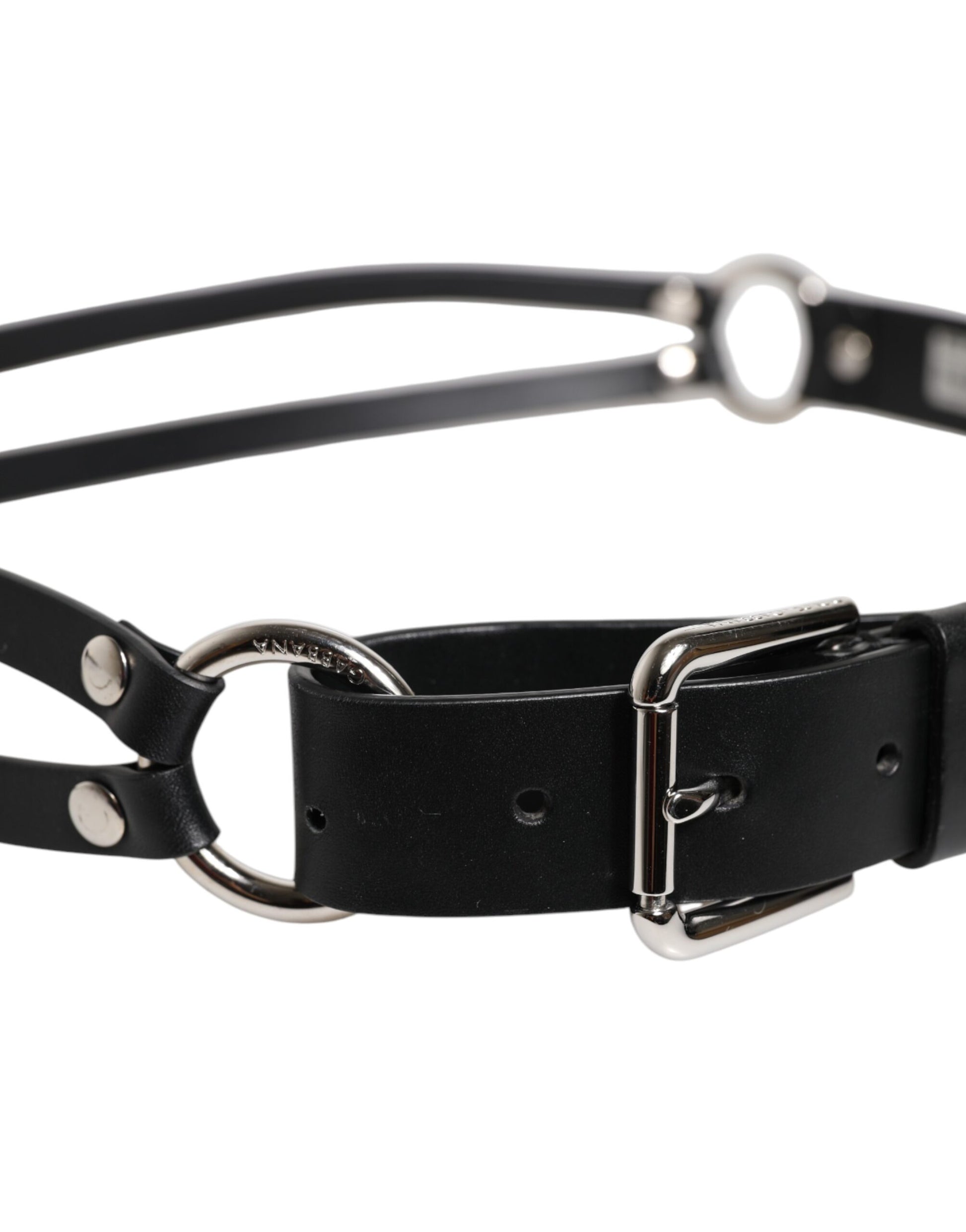 Black Leather Classic Metal Logo Buckle Belt