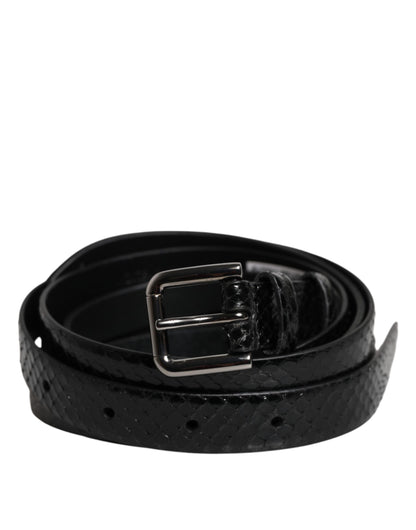 Black Leather Classic Metal Logo Buckle Belt