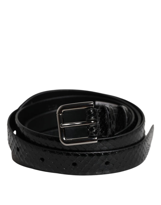Black Leather Classic Metal Logo Buckle Belt