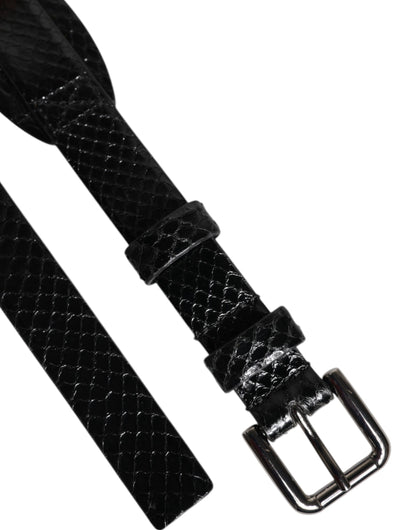 Black Leather Classic Metal Logo Buckle Belt