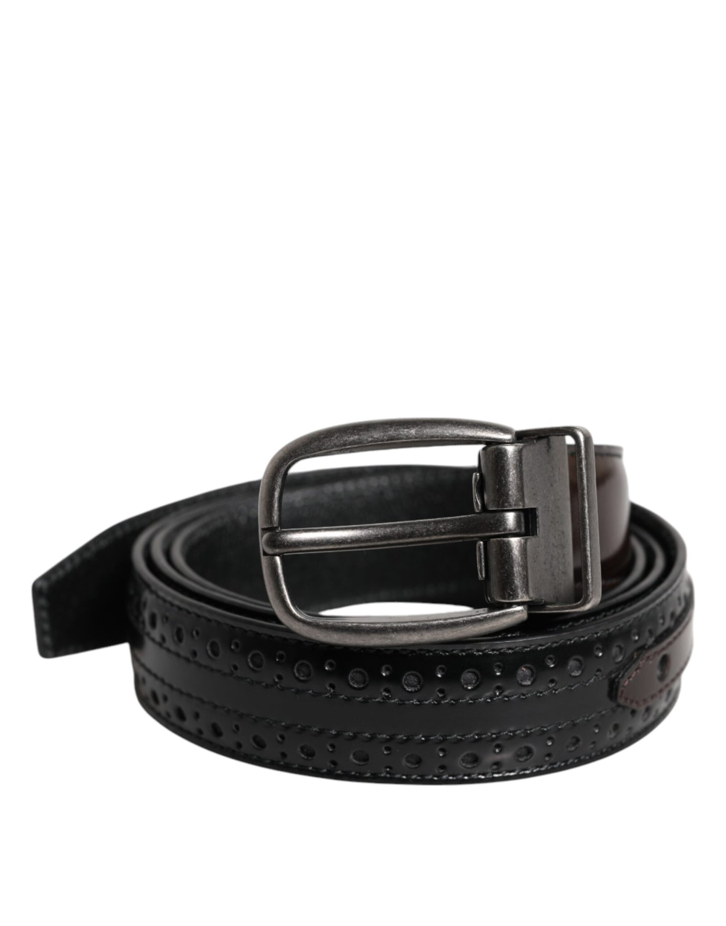 Black Brown Leather Classic Metal Buckle Belt