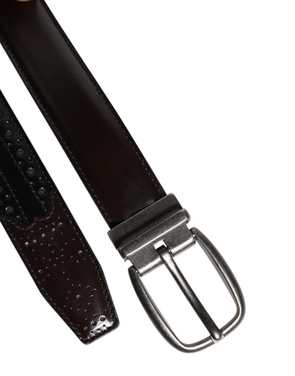 Black Brown Leather Classic Metal Buckle Belt