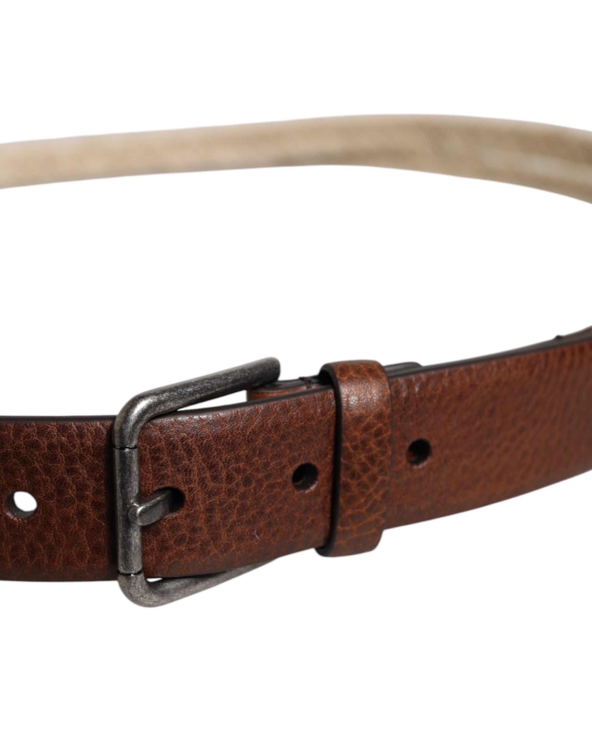 Brown Jute Leather Woven Metal Buckle Belt