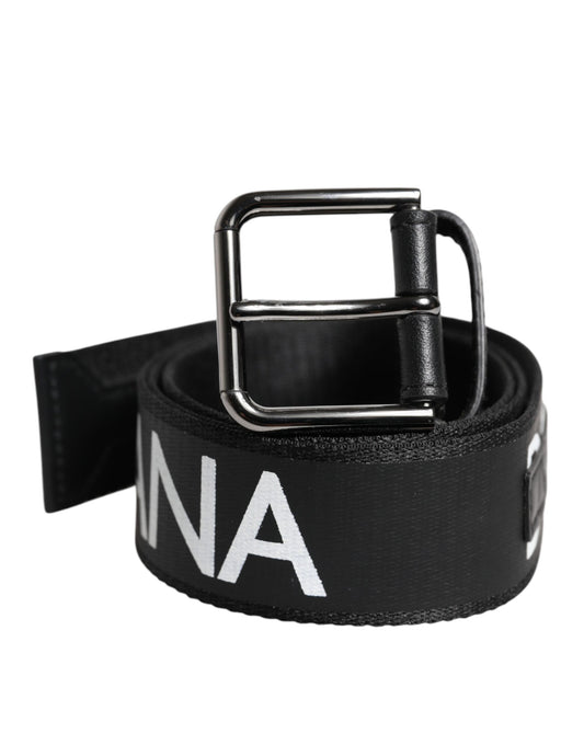 Black Leather Classic Metal Logo Buckle Belt