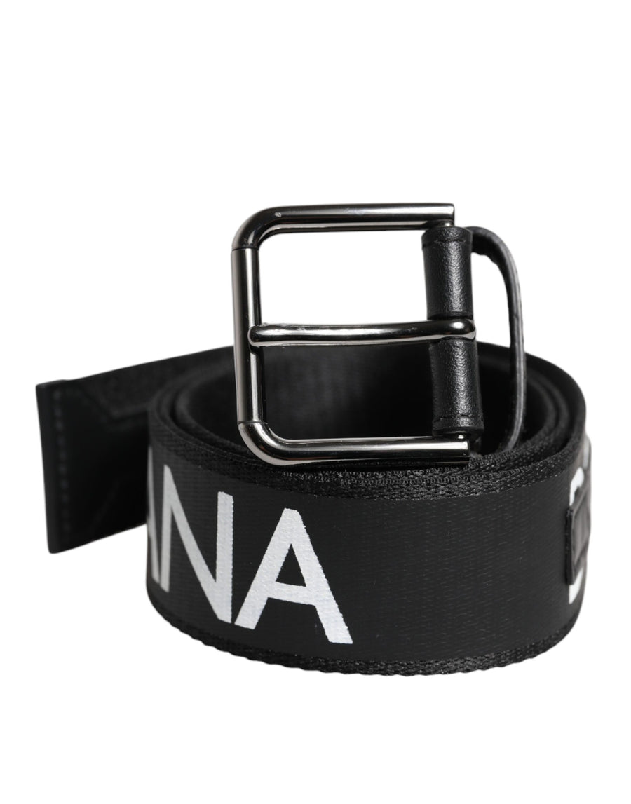 Black Leather Classic Metal Logo Buckle Belt