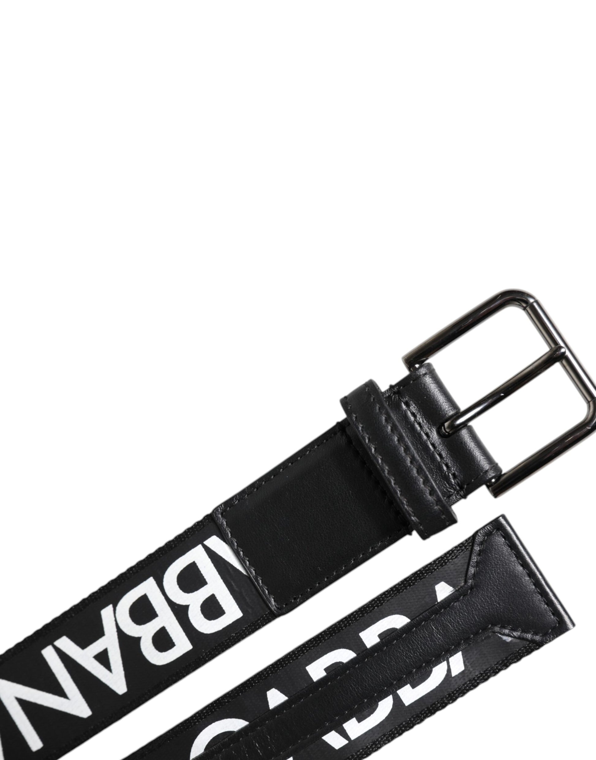 Black Leather Classic Metal Logo Buckle Belt