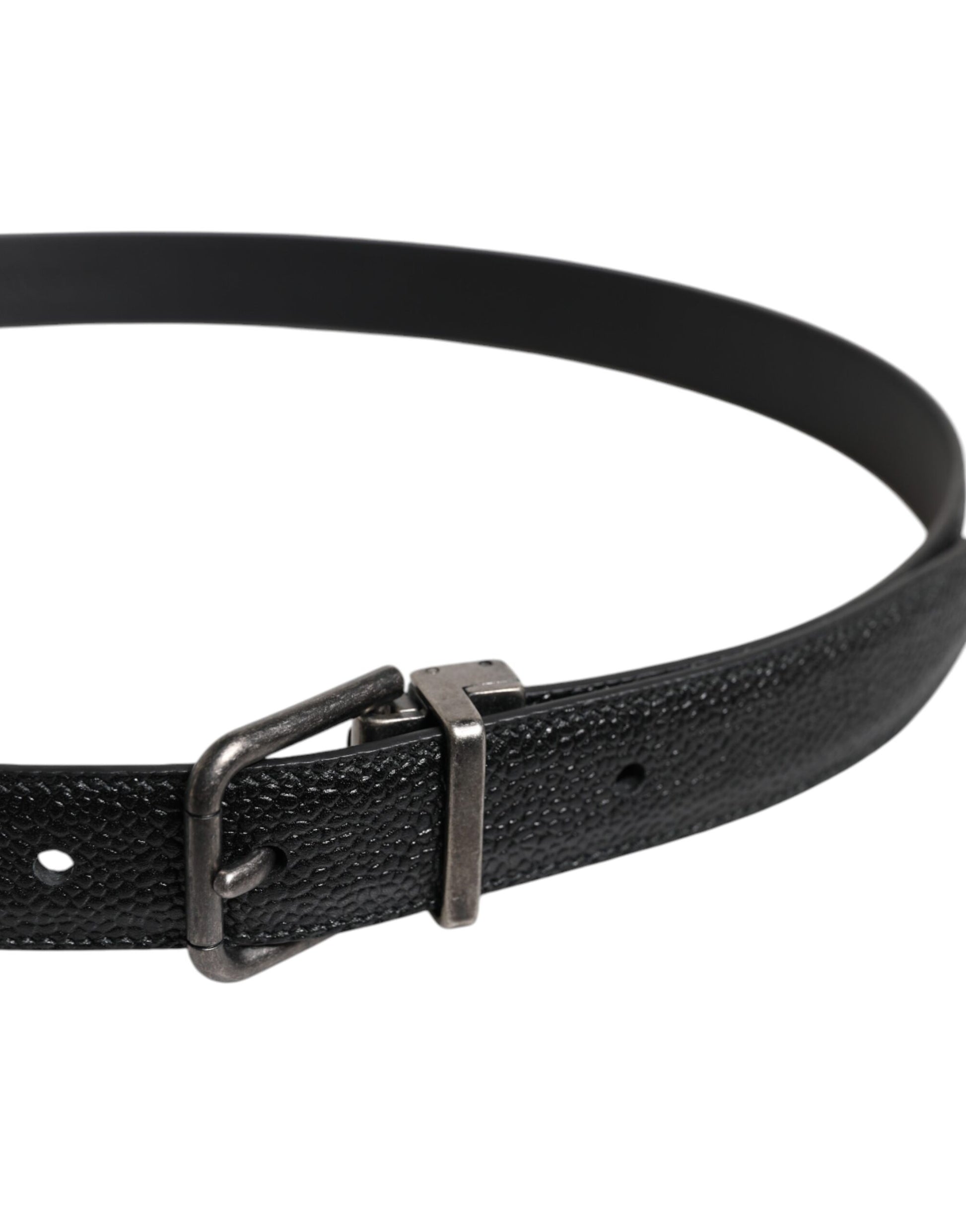 Black Calf Leather Classic Metal Buckle Belt