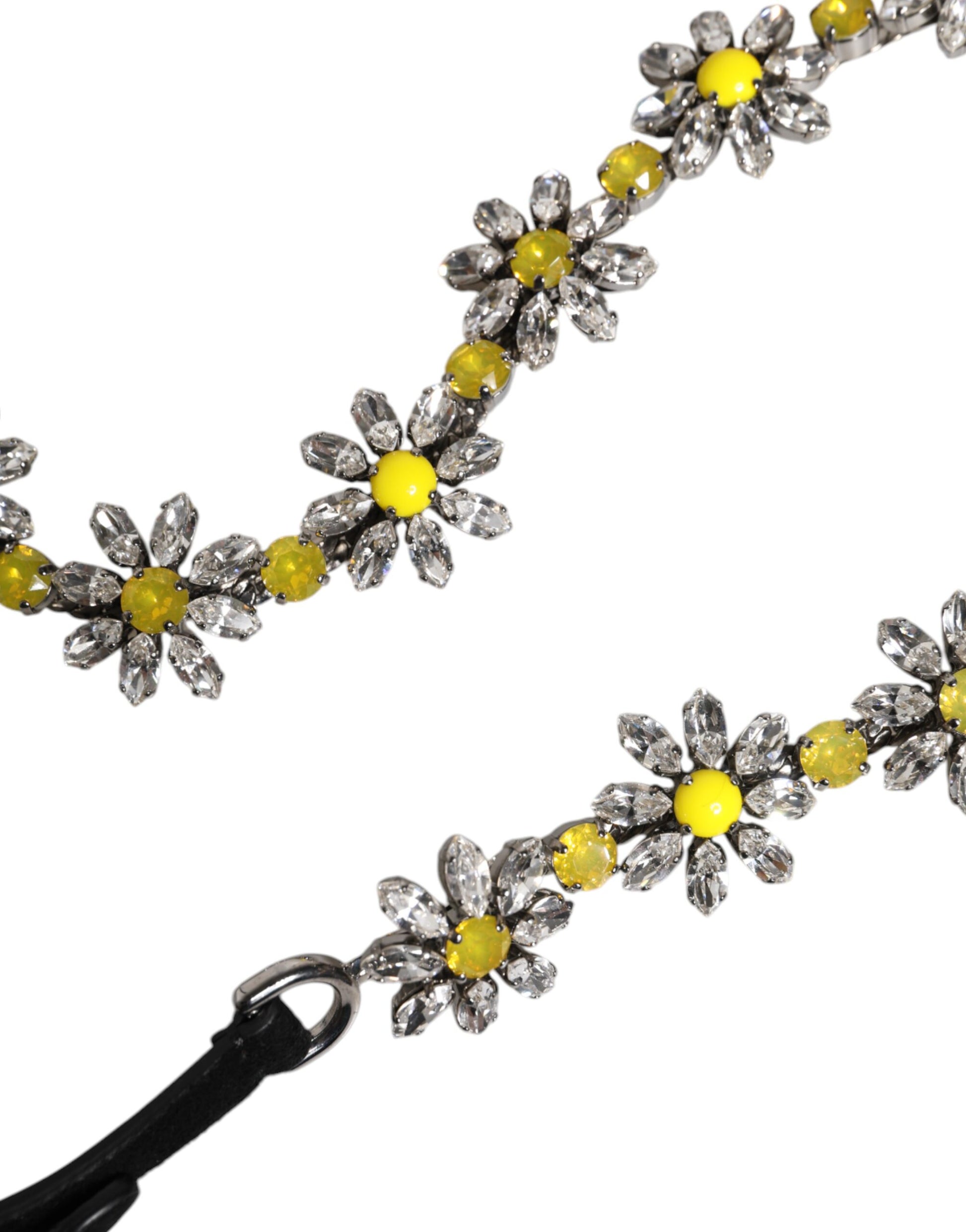 Black Leather Daisy Crystal Embellish Waist Belt