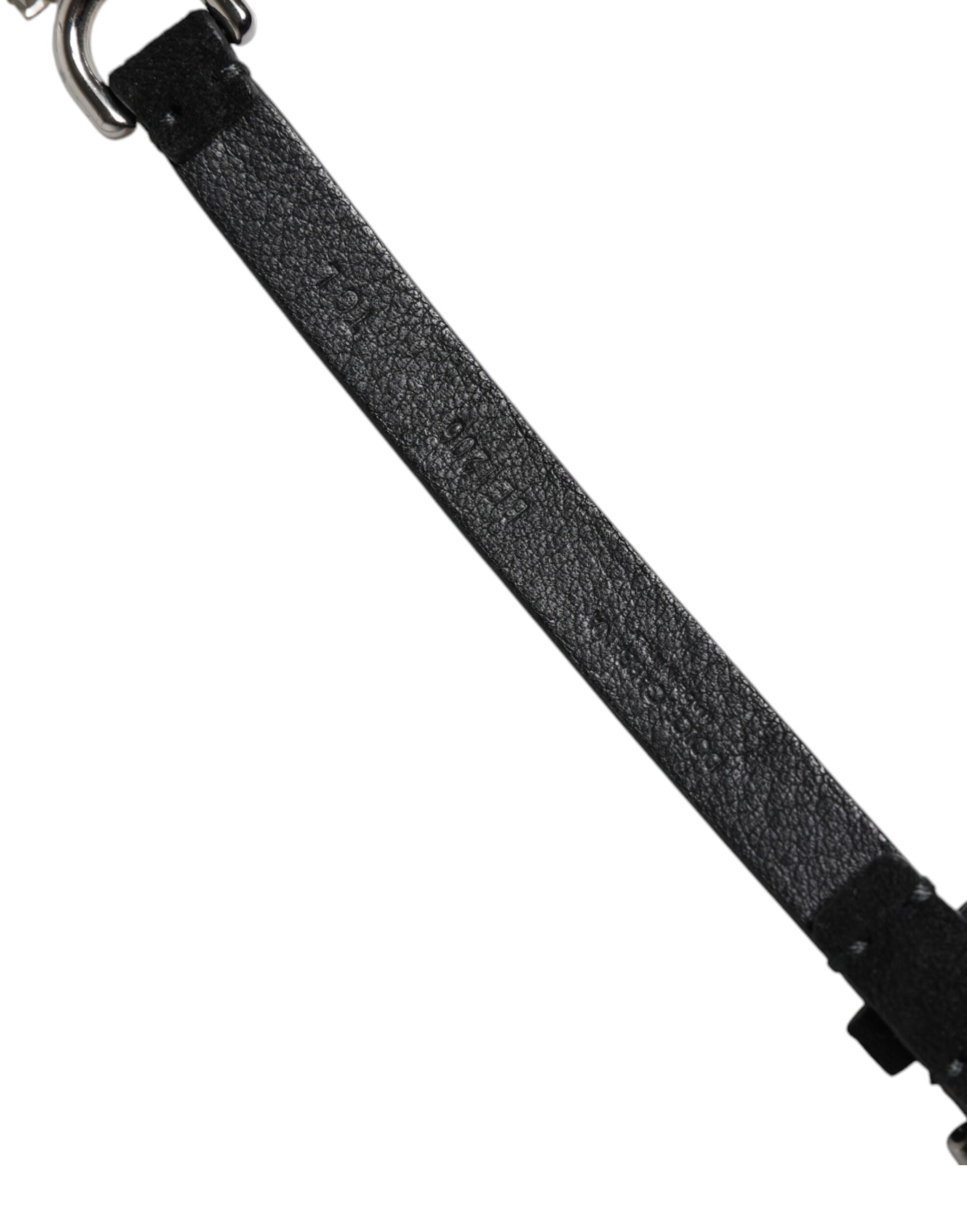 Black Leather Daisy Crystal Embellish Waist Belt