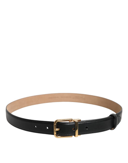 Black Leather Logo Metal Waist Buckle Belt