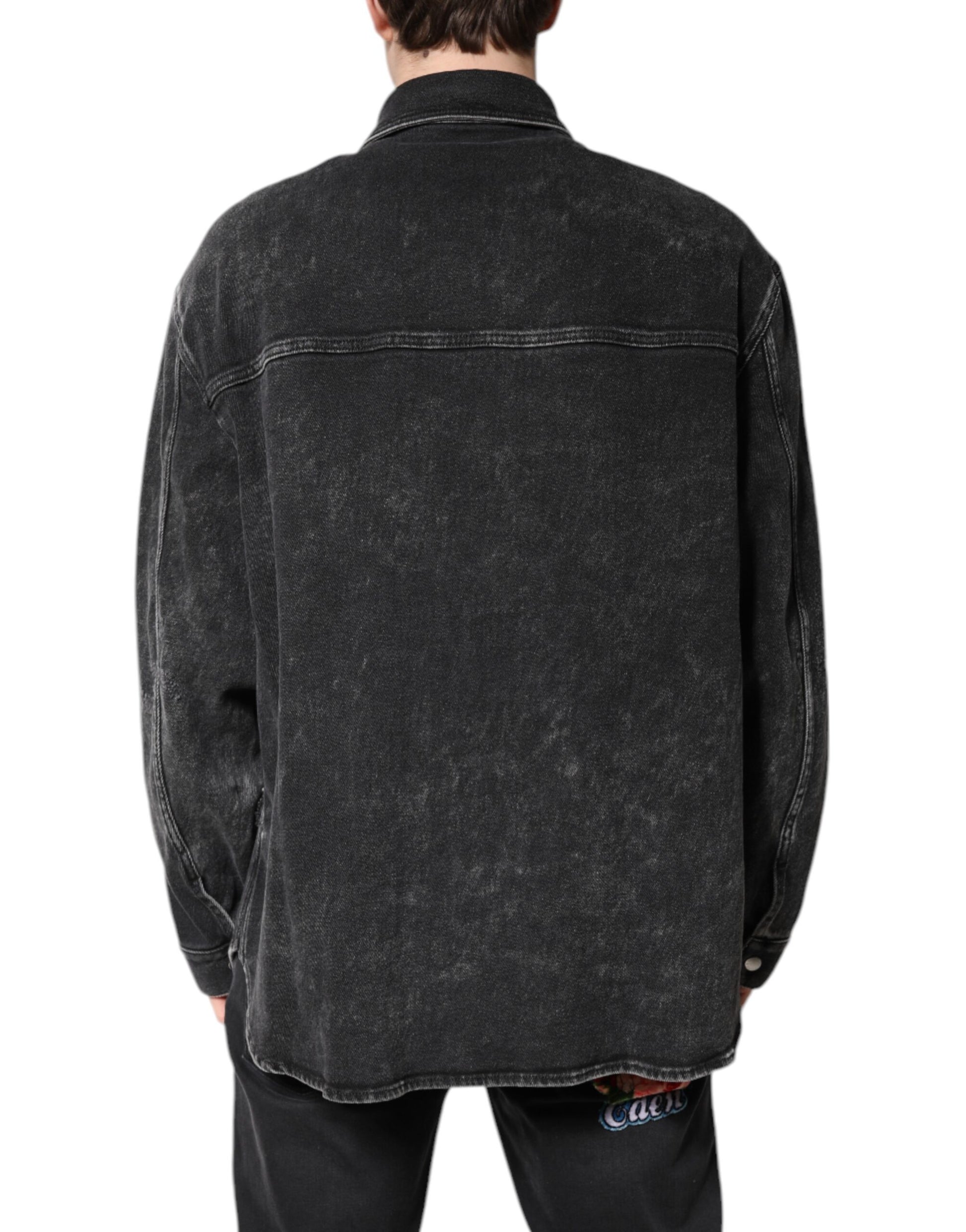 Black Logo Cotton Stretch Denim Jacket