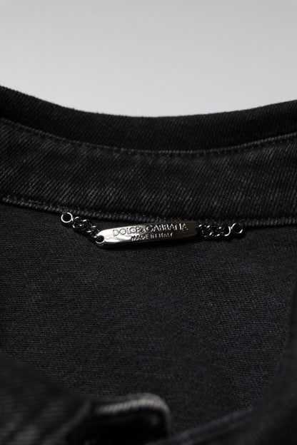 Black Logo Cotton Stretch Denim Jacket