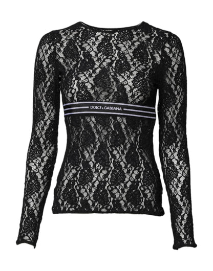 Black Floral Lace Long Sleeves Pullover Top