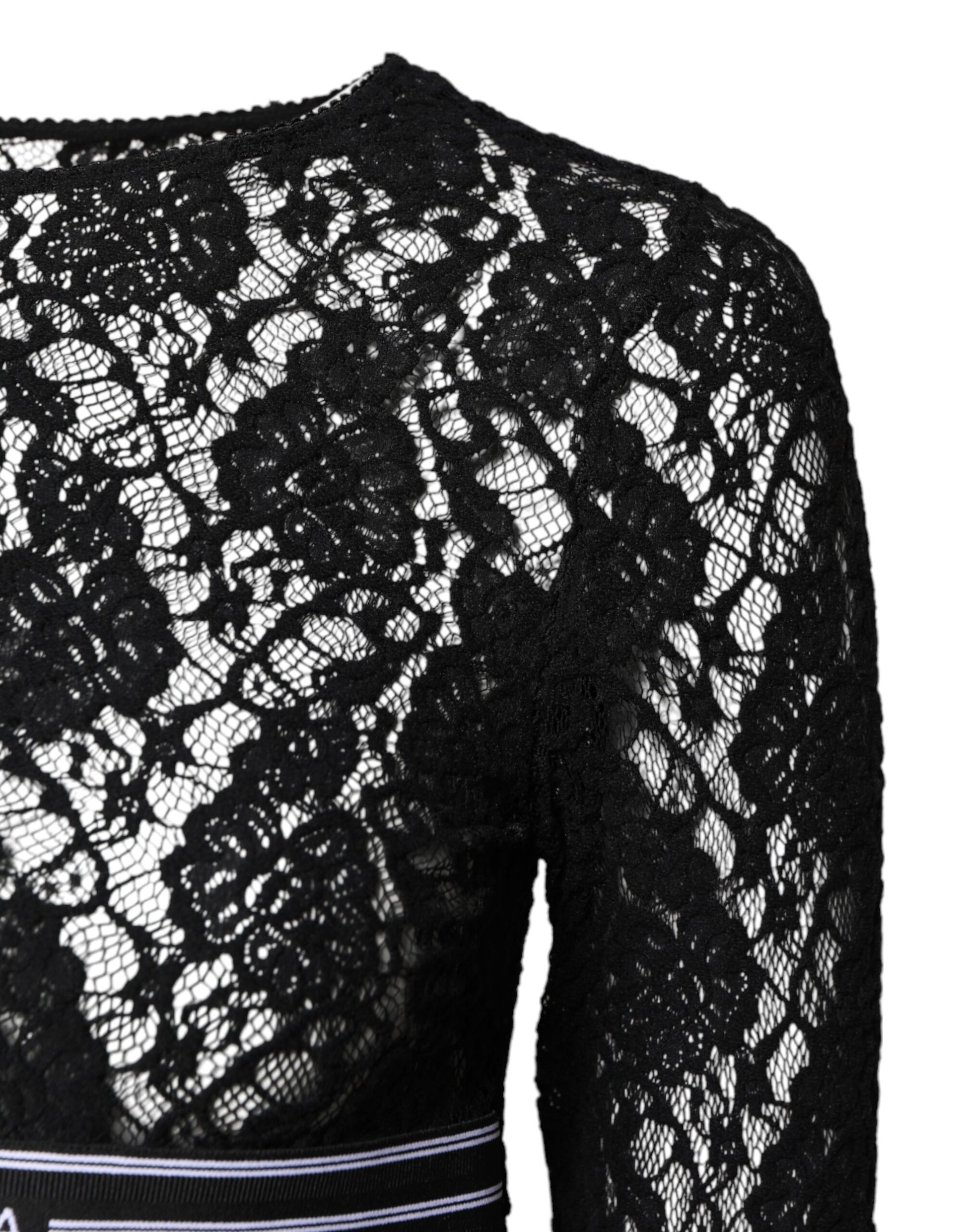 Black Floral Lace Long Sleeves Pullover Top