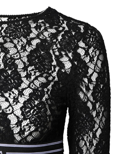Black Floral Lace Long Sleeves Pullover Top