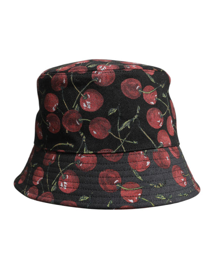 Black Cotton Printed Wide Brim Bucket Hat