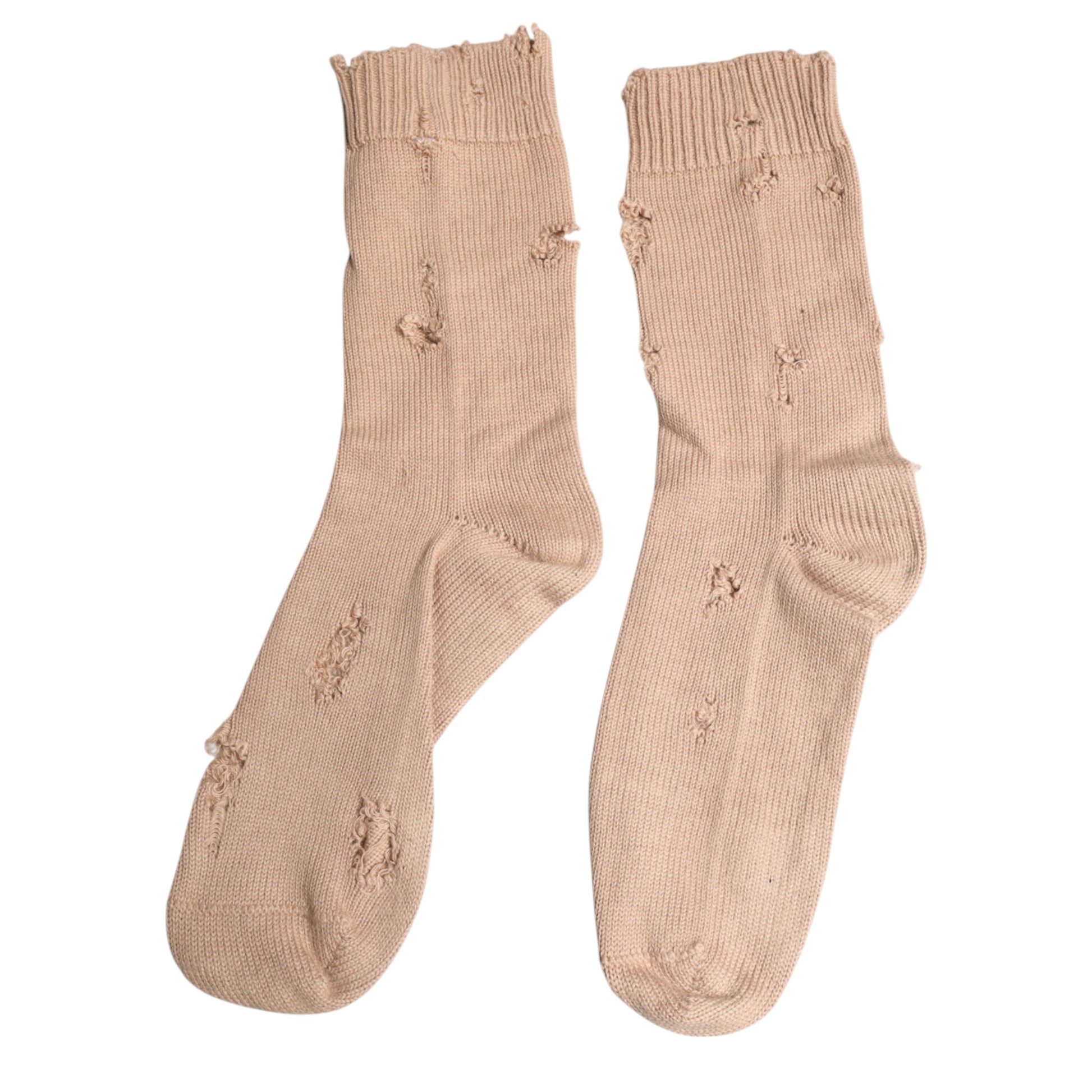 Beige Solid Stretch Mid Calf Men Socks