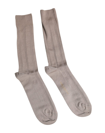 Brown Cotton Stretch Logo Over Calf Socks