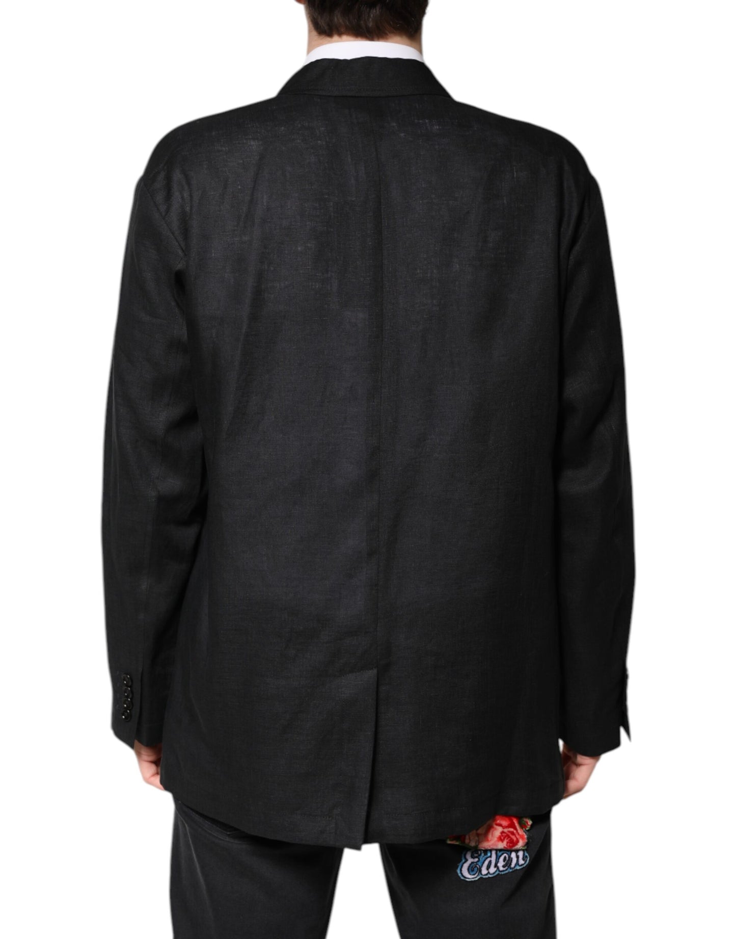 Black Linen Single Breasted Men Coat Blazer