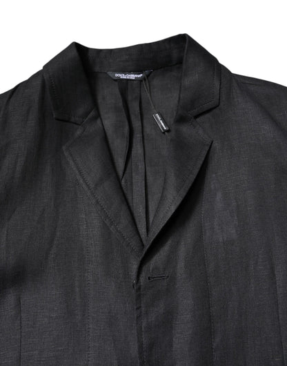 Black Linen Single Breasted Men Coat Blazer