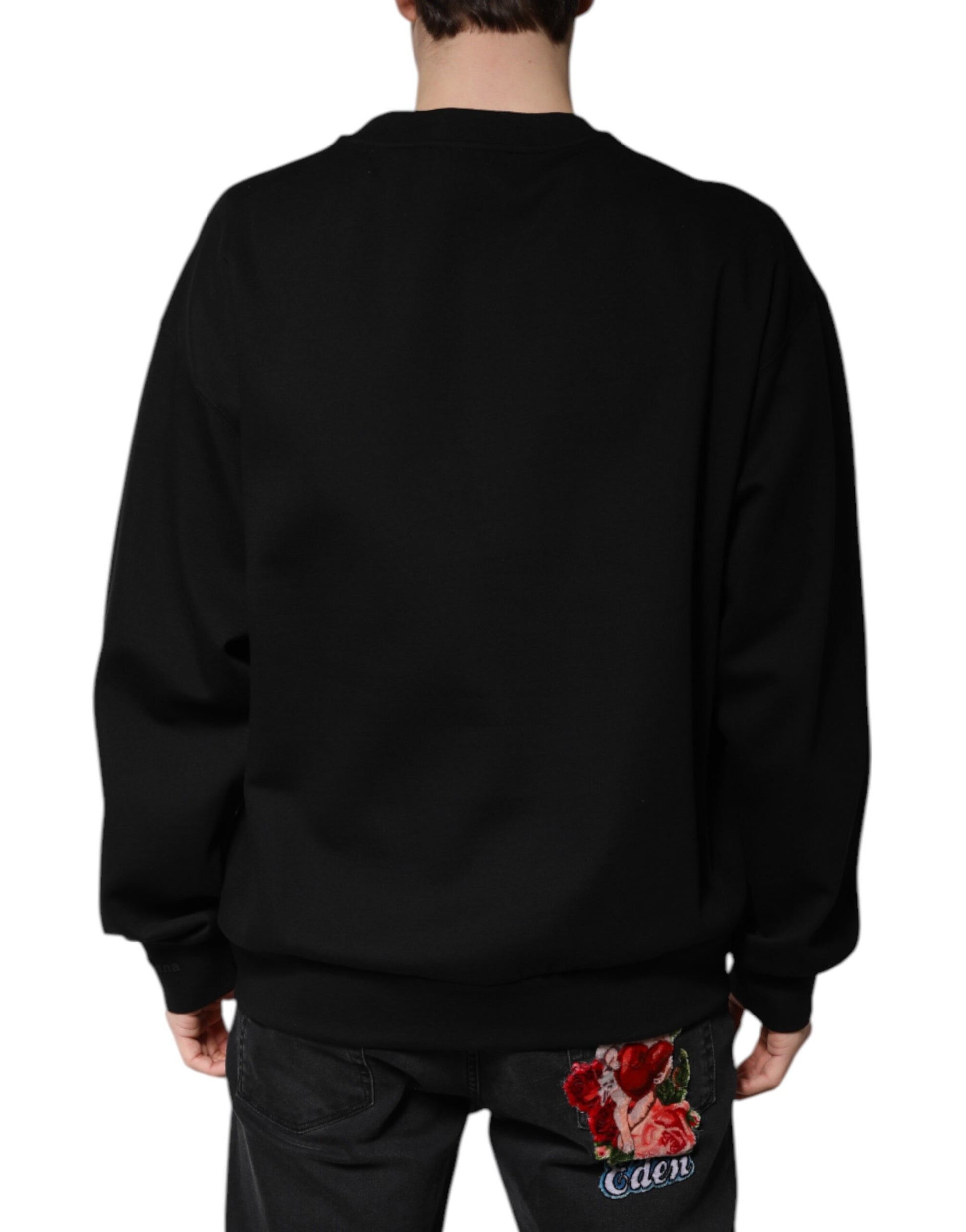 Black Cotton DG Crew Neck Pullover Sweater