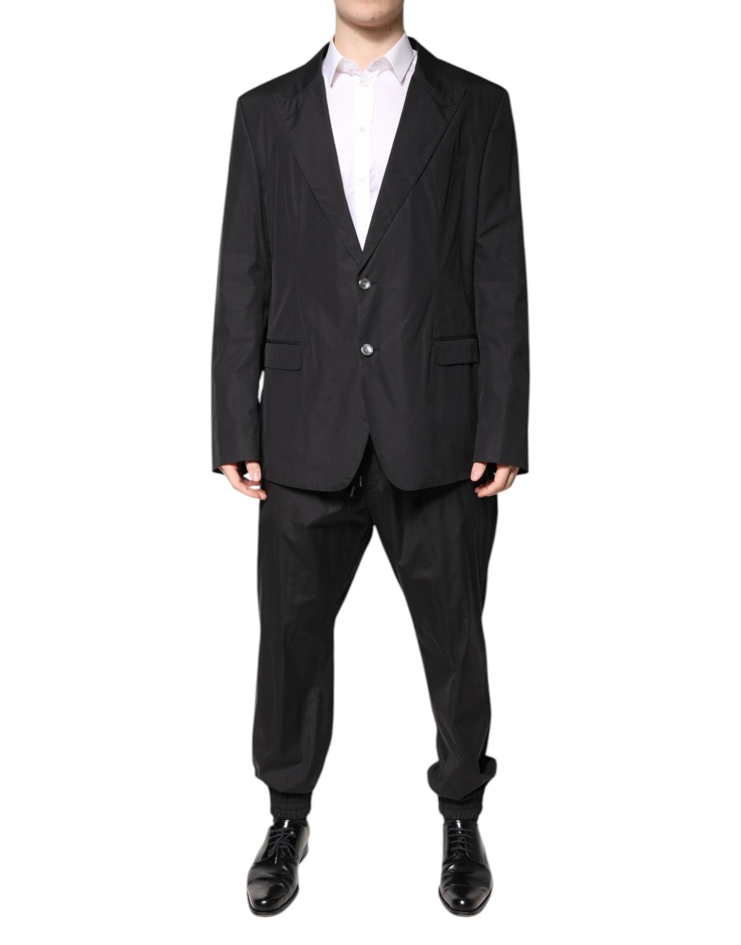 Black Cotton Single Breasted 2 Piece Suit