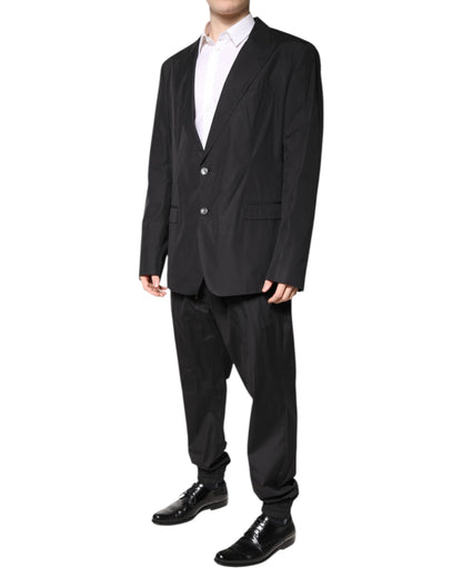 Black Cotton Single Breasted 2 Piece Suit