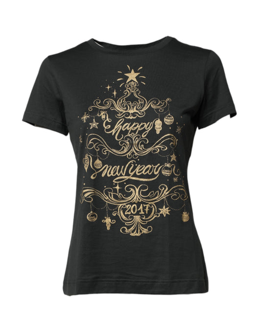 Black Cotton Round Neck Short Sleeve T-shirt