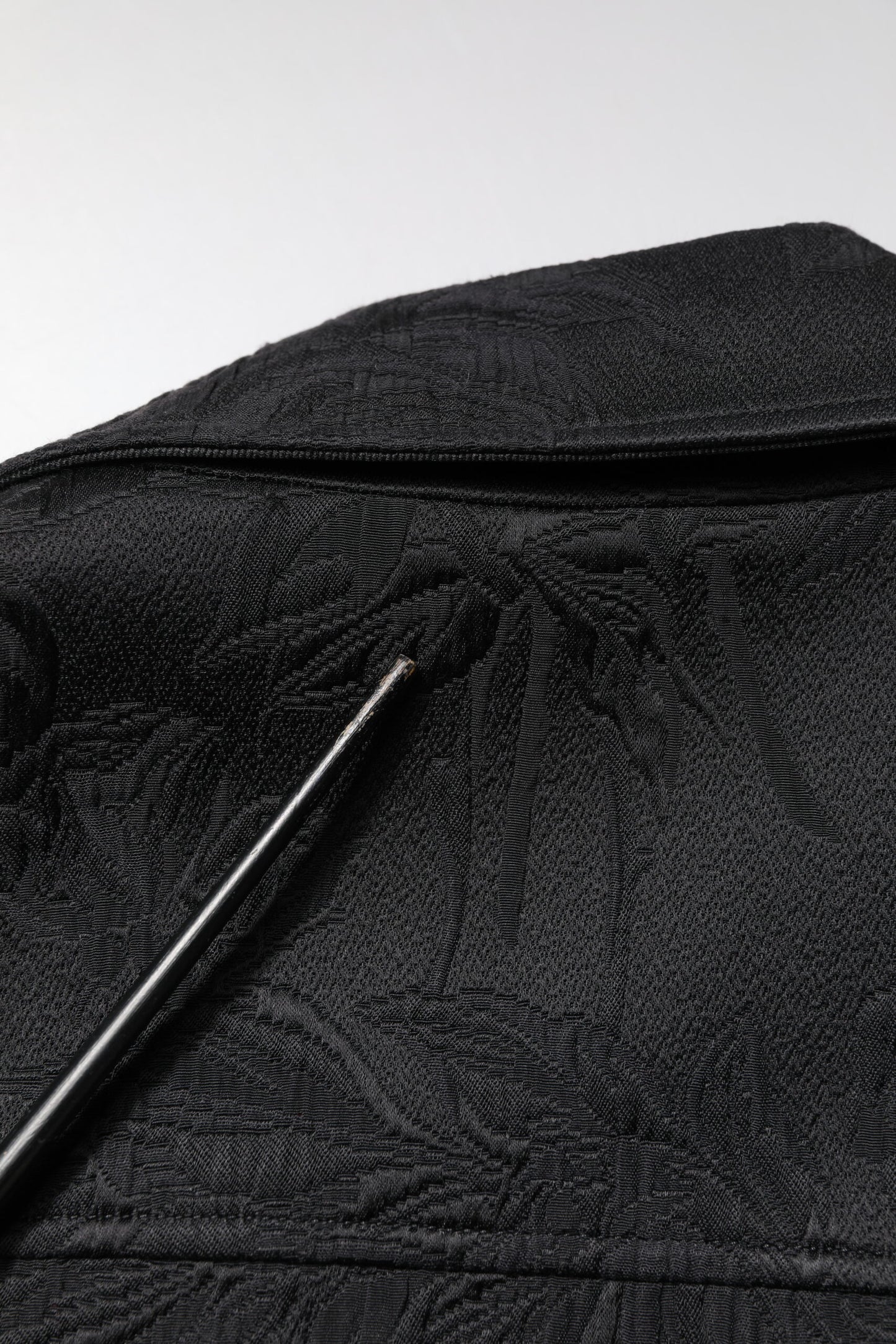 Black Brocade Cotton Full Zip Biker Jacket