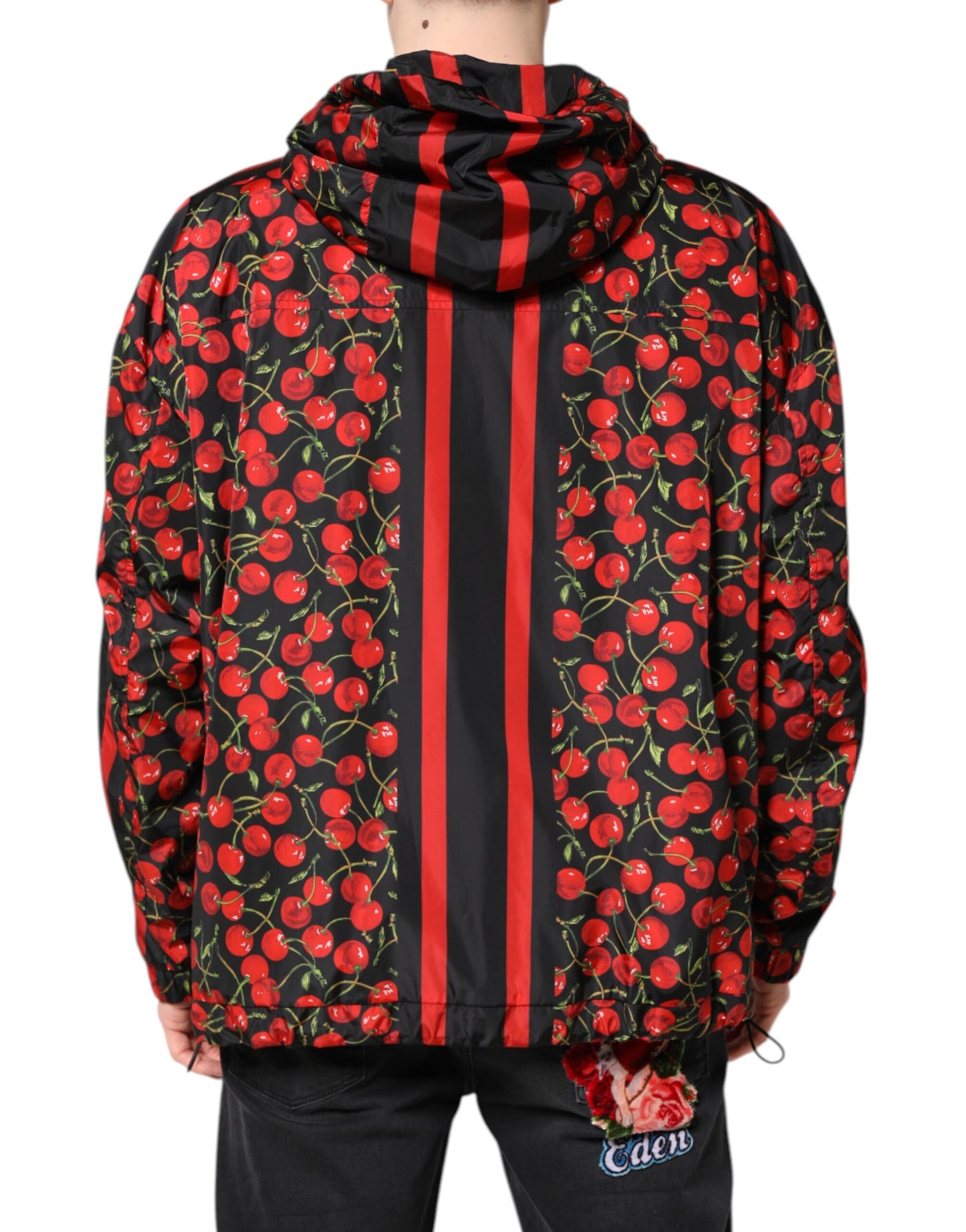 Black Cherry Print Hooded Windbreaker Jacket