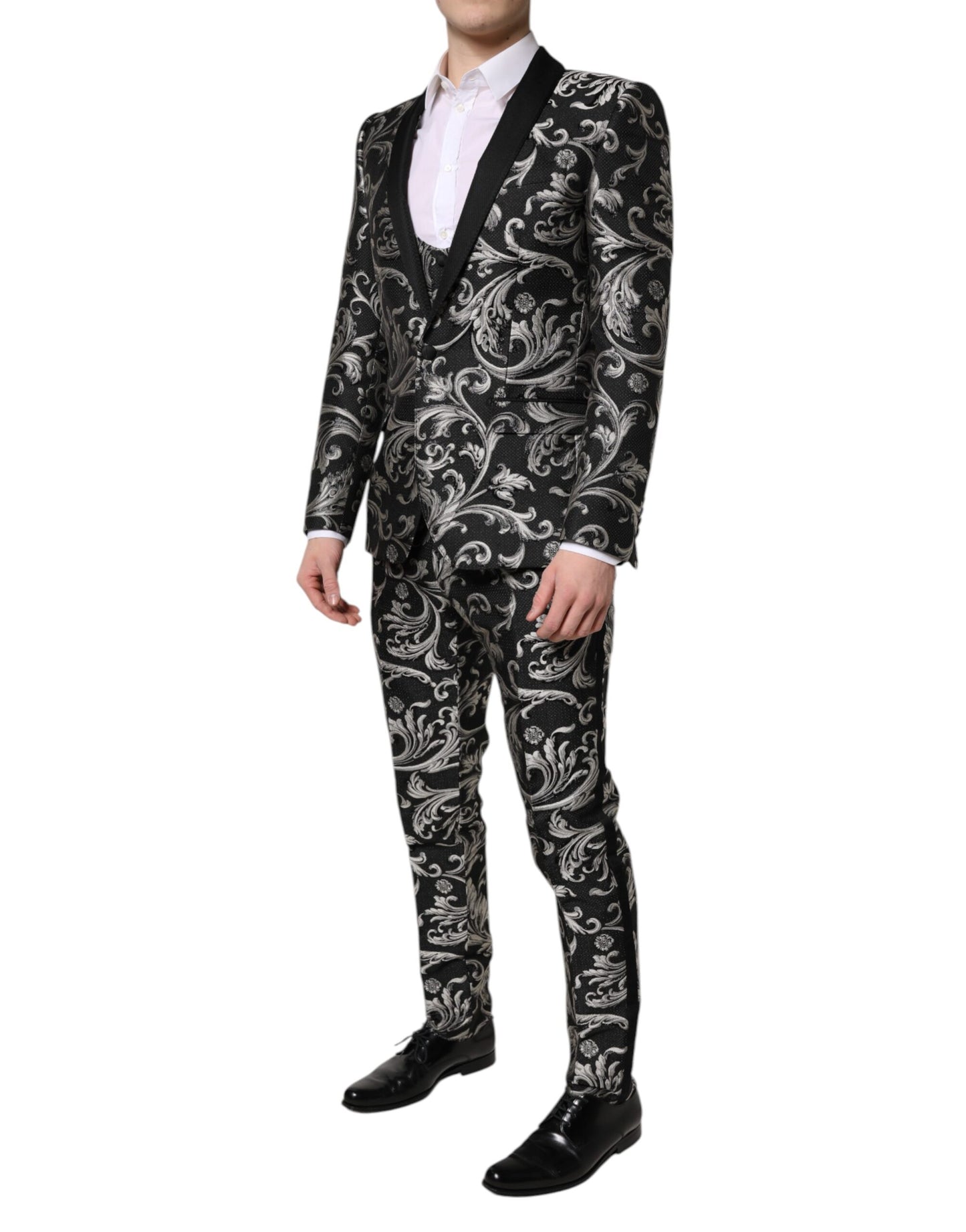 Black Gray MARTINI Jacquard Men 3 Piece Suit