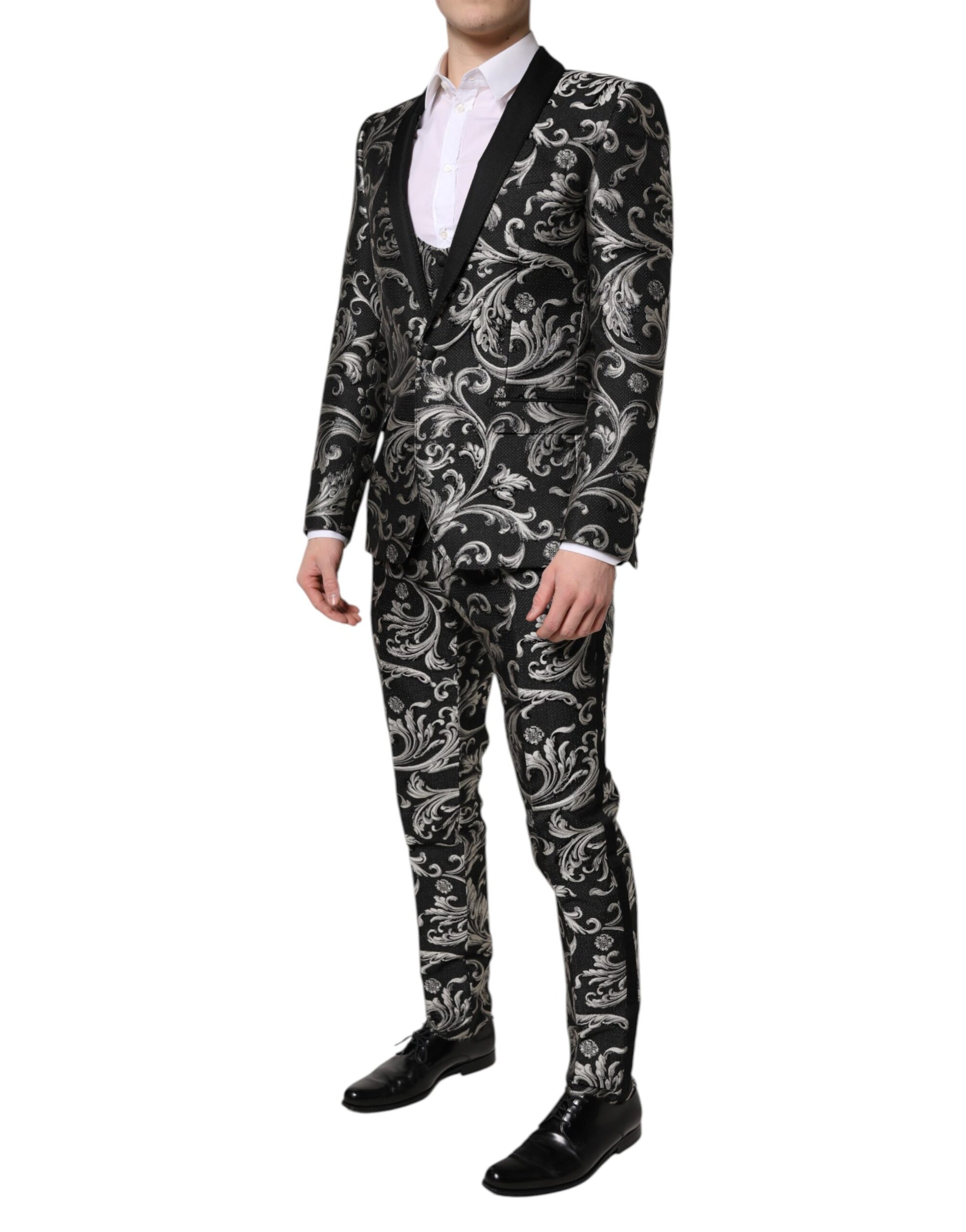 Black Gray MARTINI Jacquard Men 3 Piece Suit