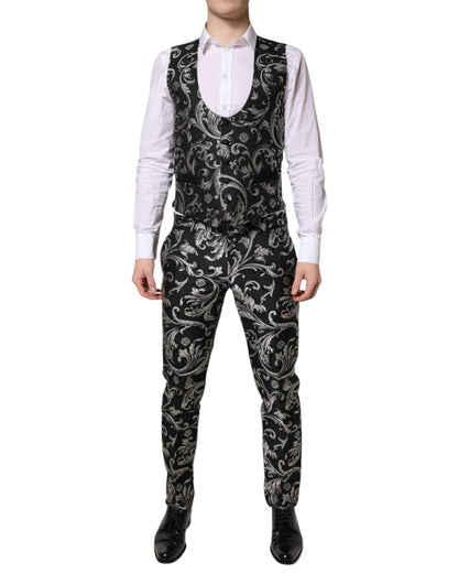 Black Gray MARTINI Jacquard Men 3 Piece Suit