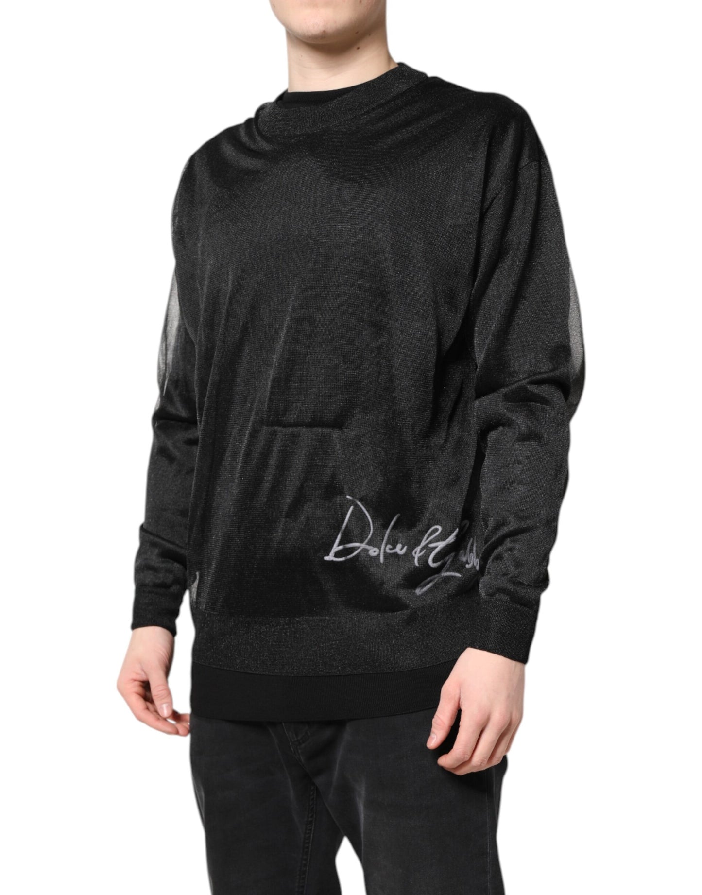 Black Logo Knitted Crewneck Pullover Sweater