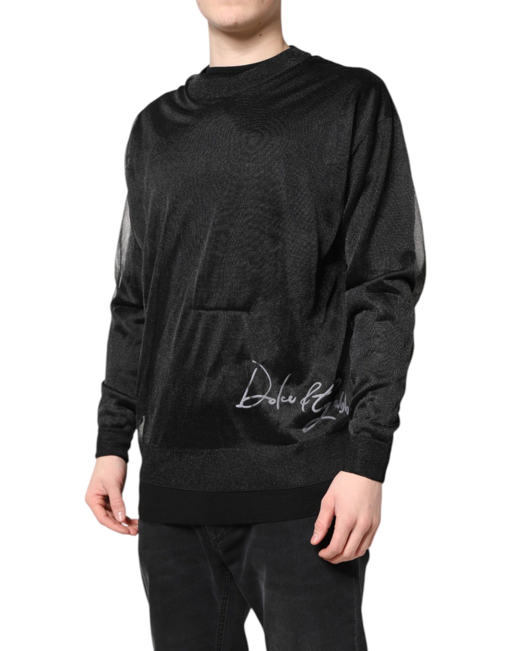 Black Logo Knitted Crewneck Pullover Sweater