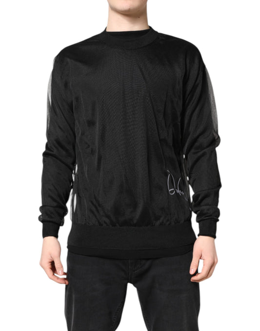 Black Logo Knitted Crewneck Pullover Sweater