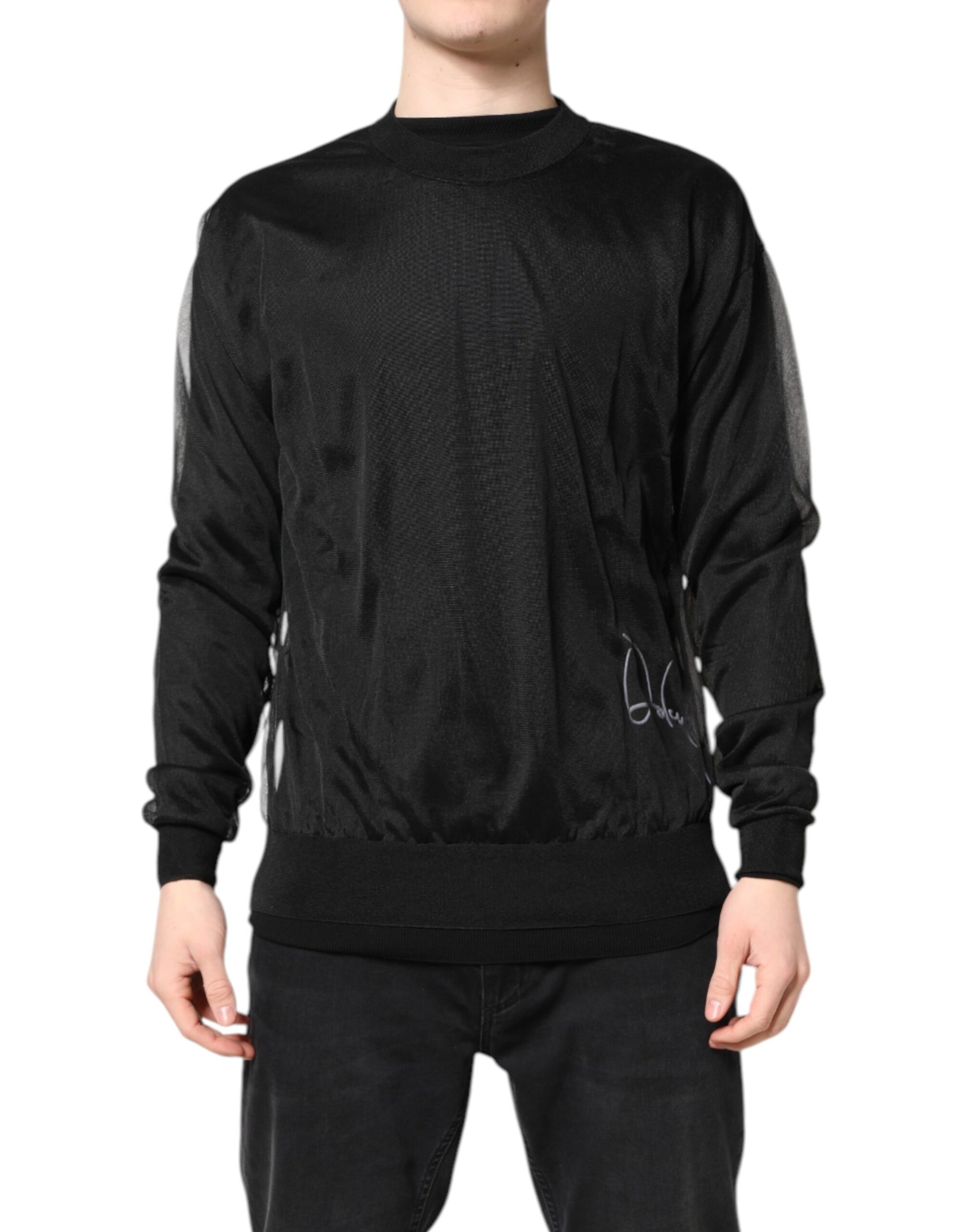 Black Logo Knitted Crewneck Pullover Sweater