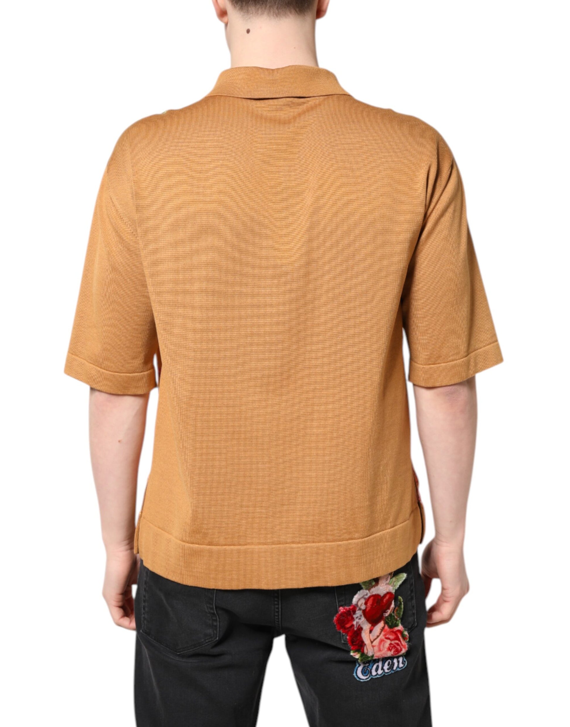Brown Floral Collared Short Sleeve T-shirt