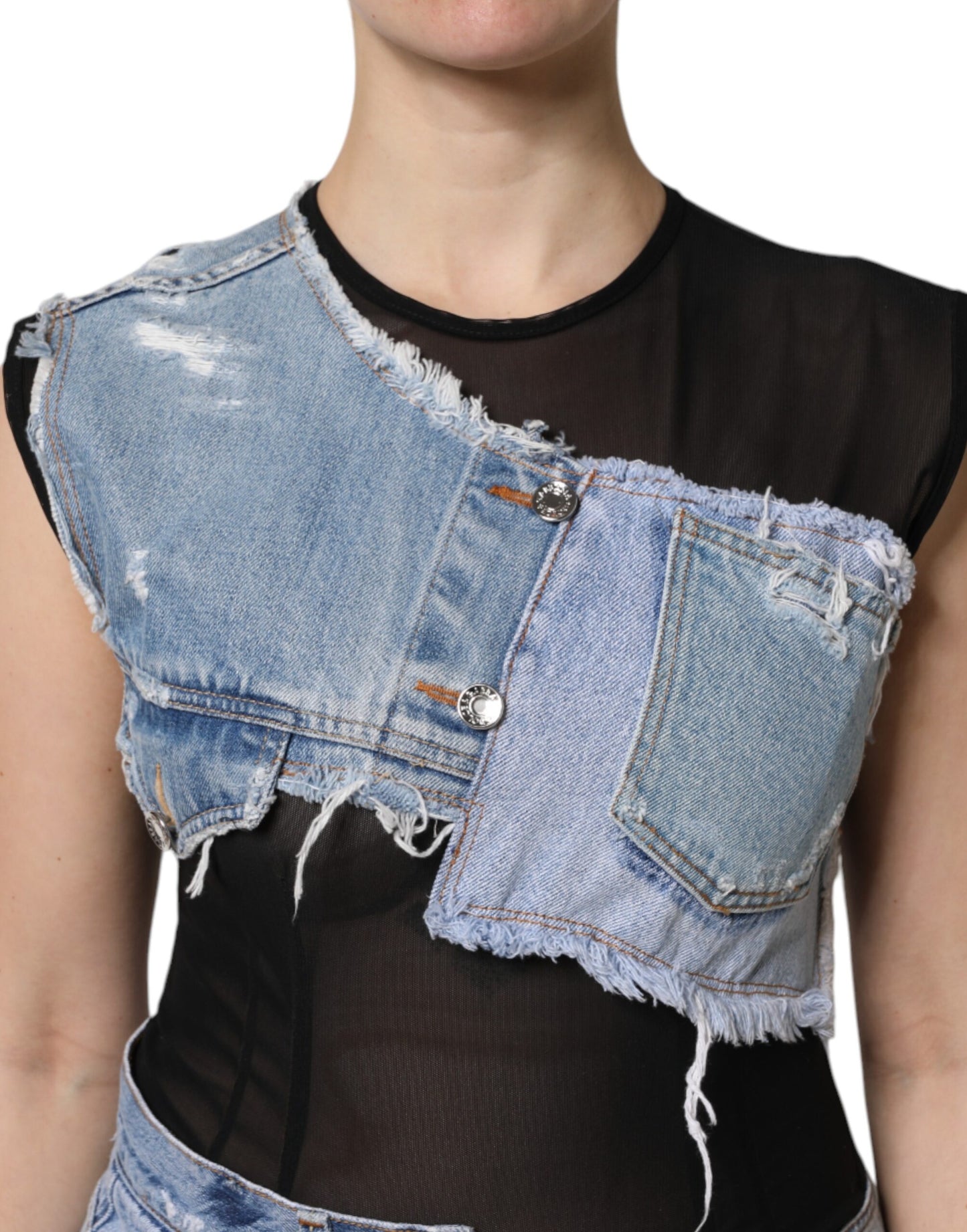 Black Blue Sleeveless Denim Mini Dress