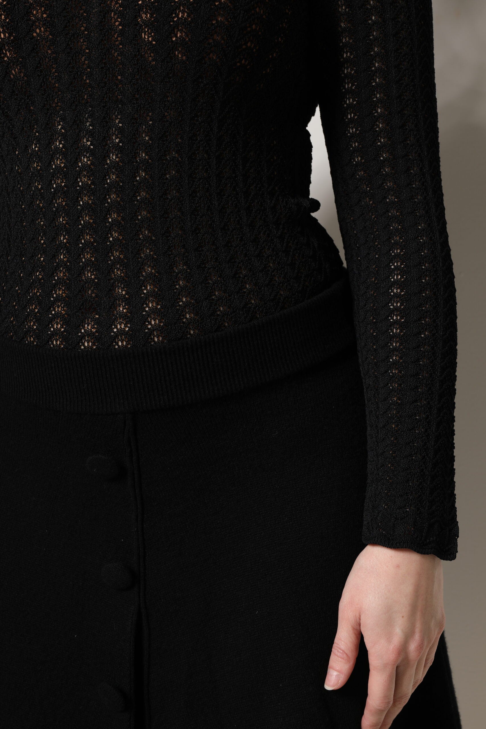 Black Cashmere Long Sleeves A-line Midi Dress