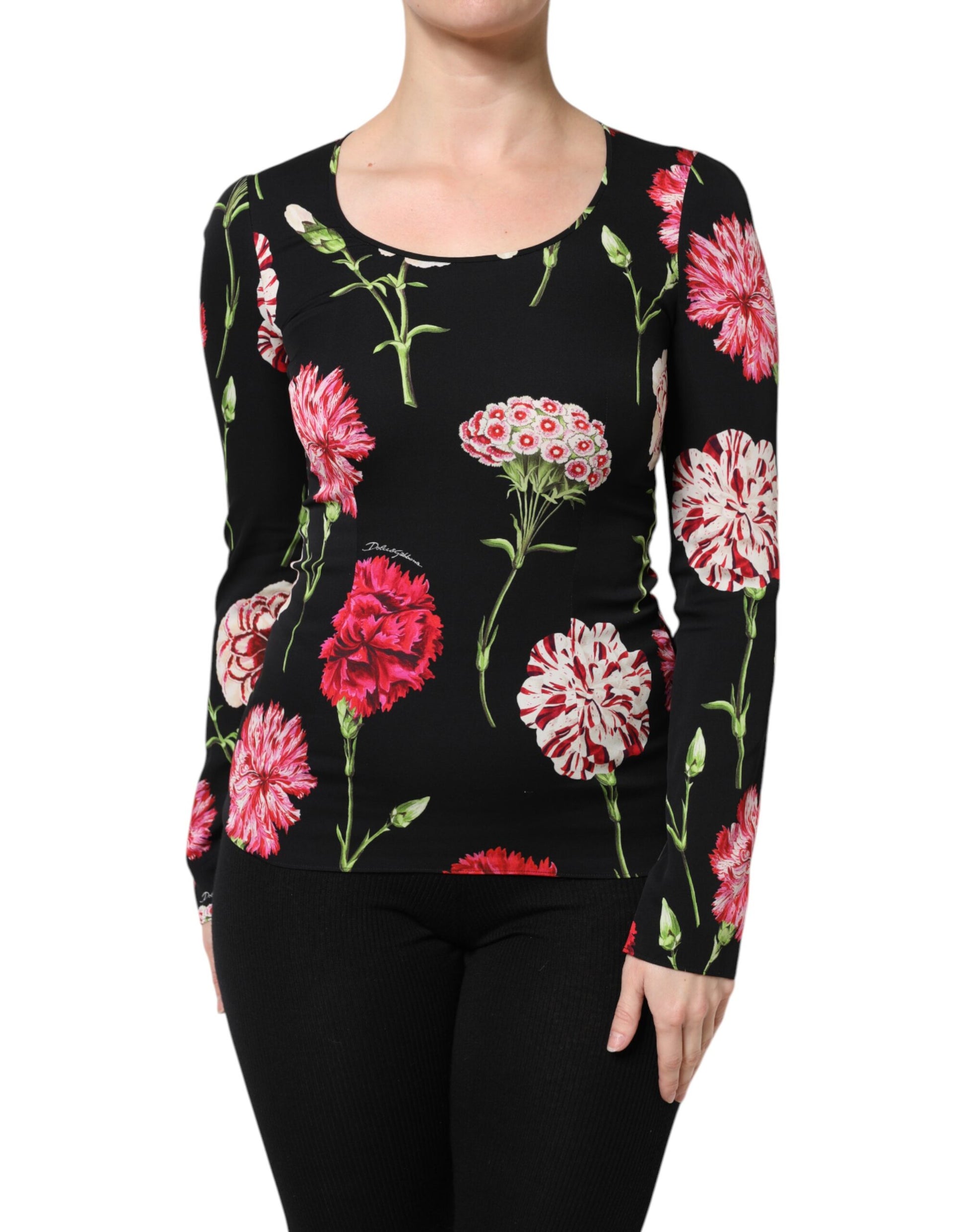 Black Floral Long Sleeve Women Blouse Top