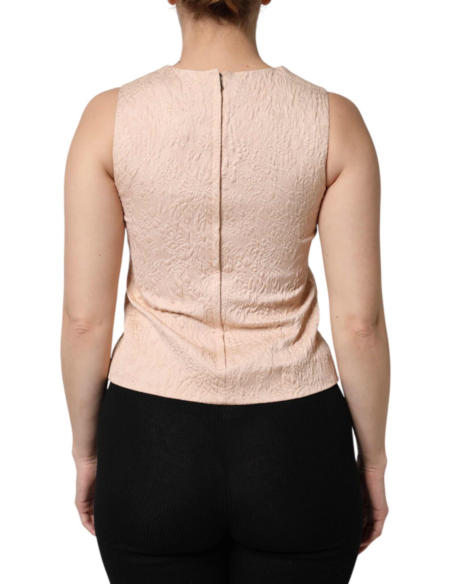 Beige Floral Embroidery Sleeveless Tank Top