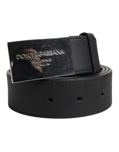 Black Classic Silver Metal Logo Buckle Belt